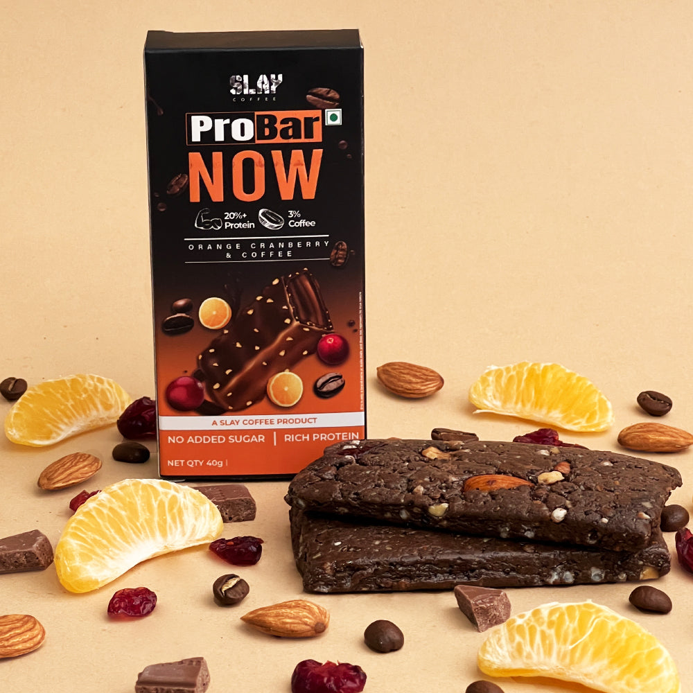 Orange Cranberry Coffee Protein Bar with "25% protein"