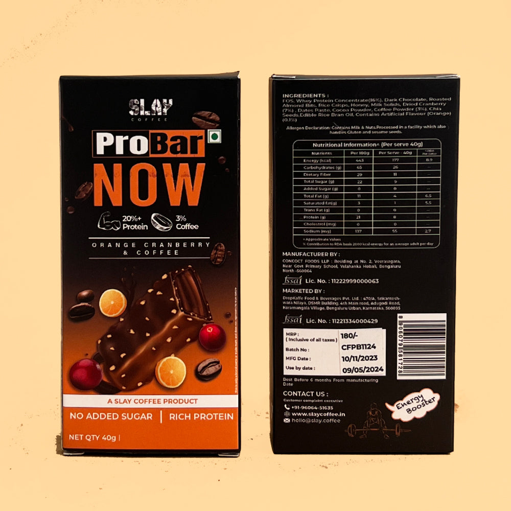 Orange Cranberry Coffee Protein Bar with "25% protein"